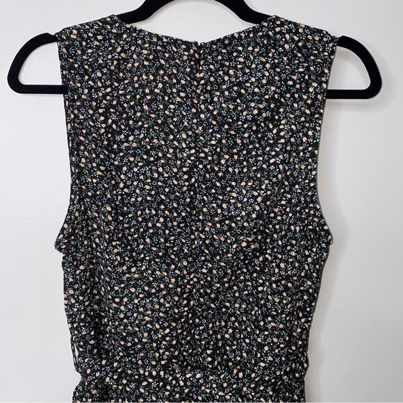 Lulus Fashion Find Black Ditsy Floral Print Ruffled Faux Wrap Midi Dress Medium - Picture 10 of 12